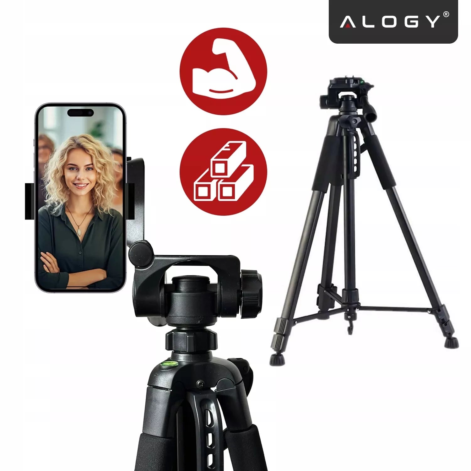 Fotografinis stovas trikojis Alogy PRO su laikikliu telefonui, fotoaparatui ir kamerai 1/4