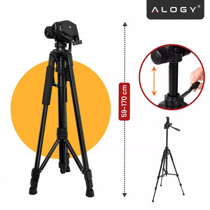 Fotografinis stovas trikojis Alogy PRO su laikikliu telefonui, fotoaparatui ir kamerai 1/4