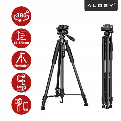 Fotografinis stovas trikojis Alogy PRO su laikikliu telefonui, fotoaparatui ir kamerai 1/4