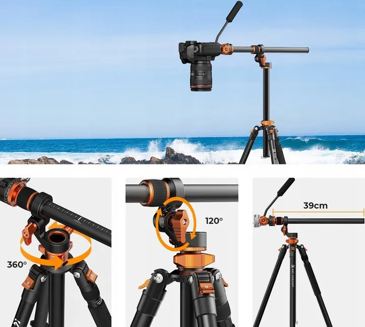 Fotografinis trikojis monopodas vaizdo įrašams 240cm K&F T254A7 + skysčio galvutė FH-03