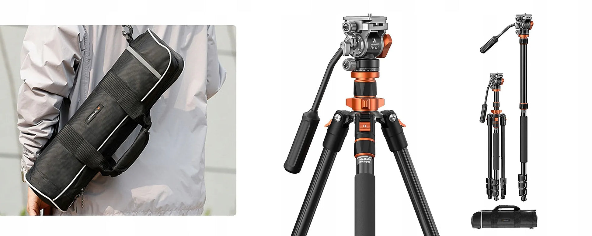 Fotografinis vaizdo trikojis K&F Concept K234A7 su FH-03 fluidine galvute