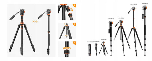 Fotografinis vaizdo trikojis K&F Concept K234A7 su FH-03 fluidine galvute