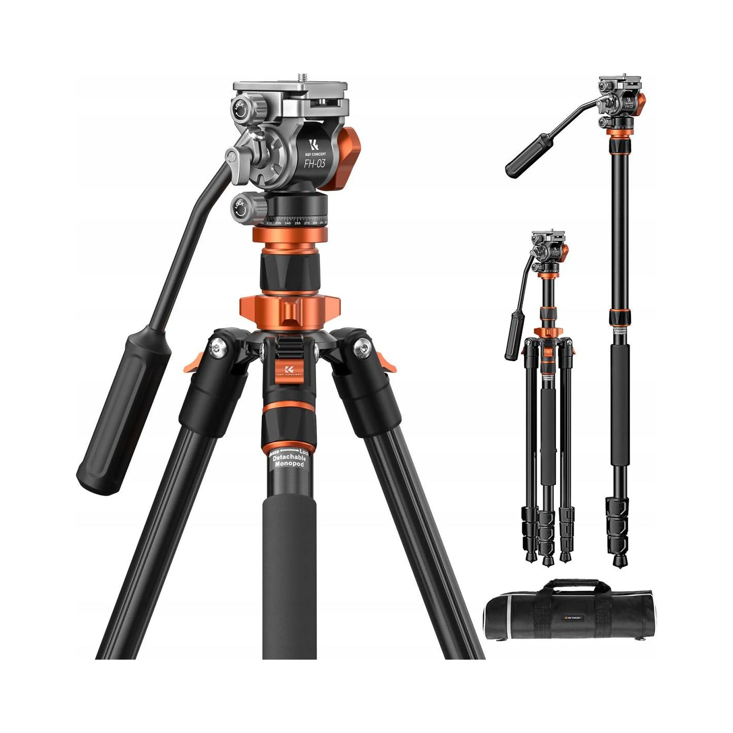 Fotografinis vaizdo trikojis K&F Concept K234A7 su FH-03 fluidine galvute