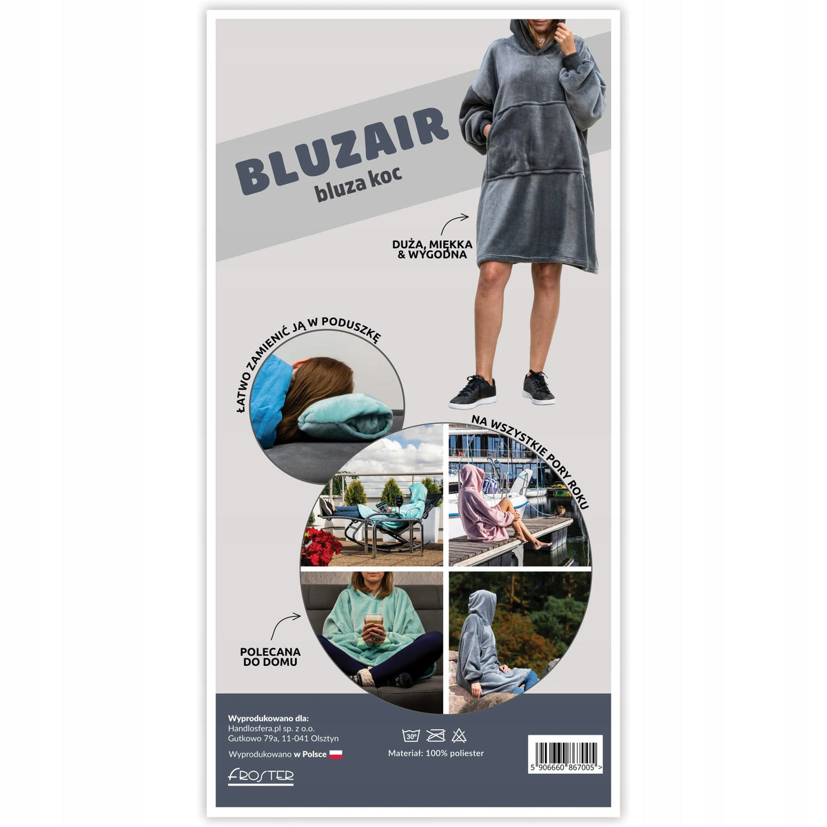 „FROSTER Bluzair“ džemperis-antklodė „Lenkiškas pūkuotukas“ su pagalve