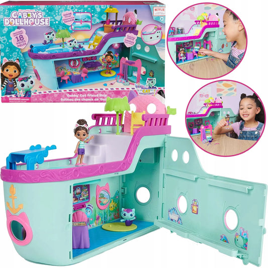 „Gabby’s Dollhouse“ interaktyvus laivas su baseinu, undinėlės katytė ir 2 figūrėlės