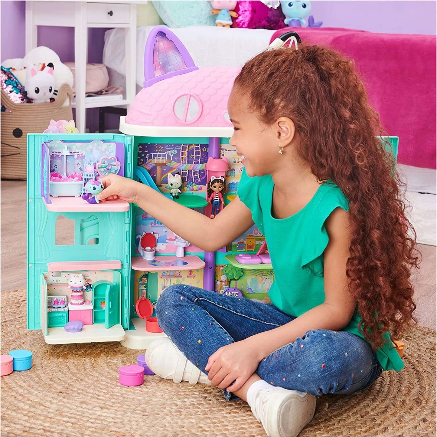 Gabby's Dollhouse vonios kambario rinkinys su „MerCat“ figūrėle ir baldais