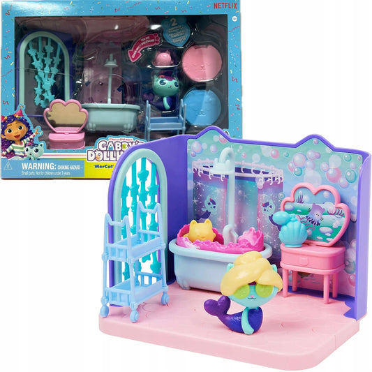Gabby's Dollhouse vonios kambario rinkinys su „MerCat“ figūrėle ir baldais