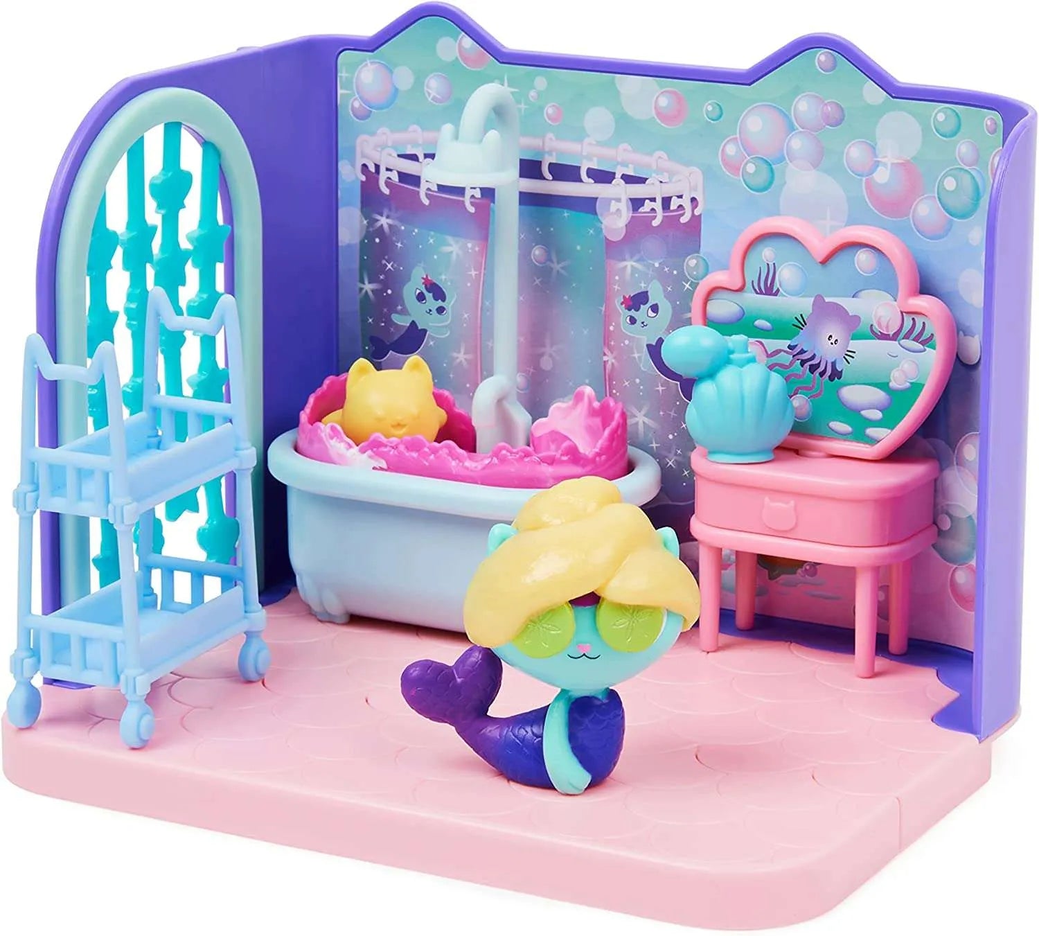 Gabby's Dollhouse vonios kambario rinkinys su „MerCat“ figūrėle ir baldais