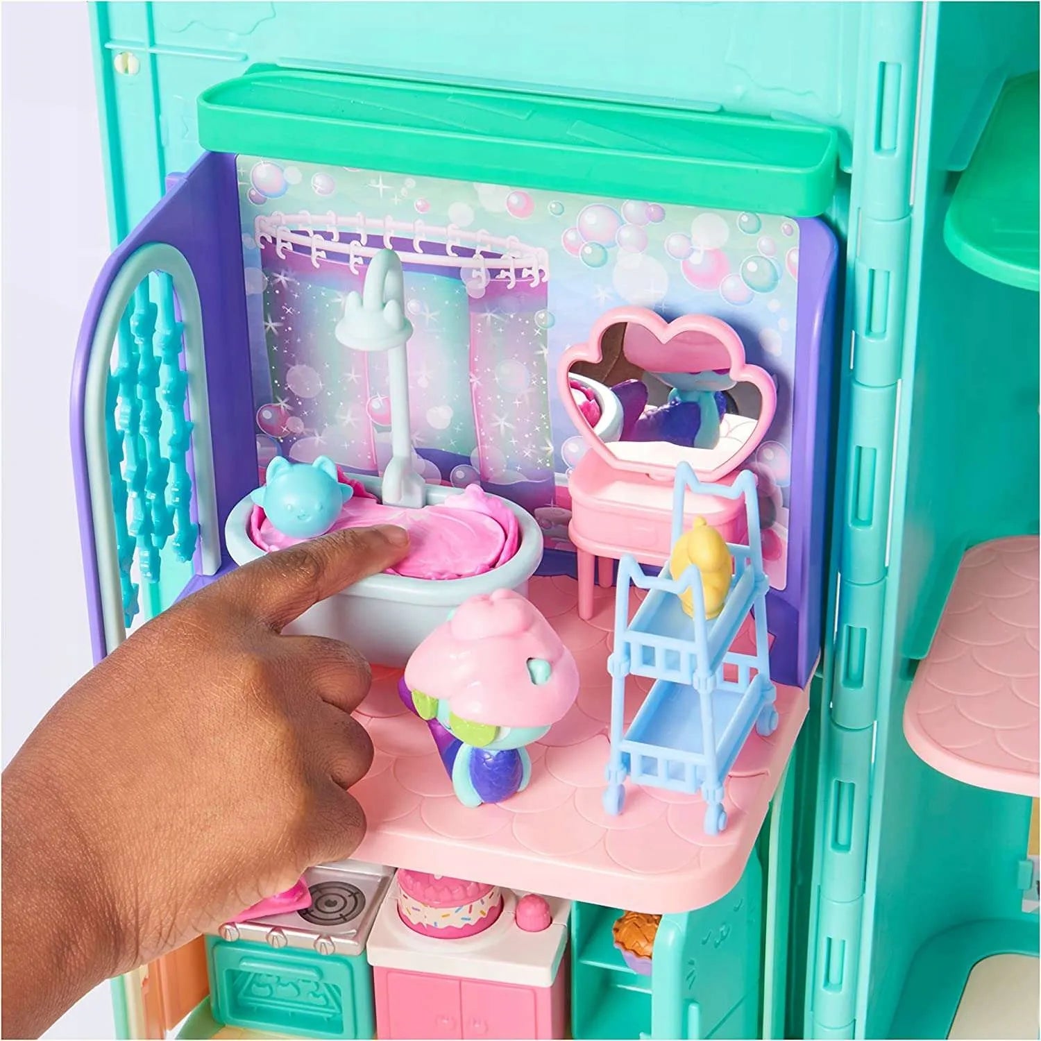 Gabby's Dollhouse vonios kambario rinkinys su „MerCat“ figūrėle ir baldais
