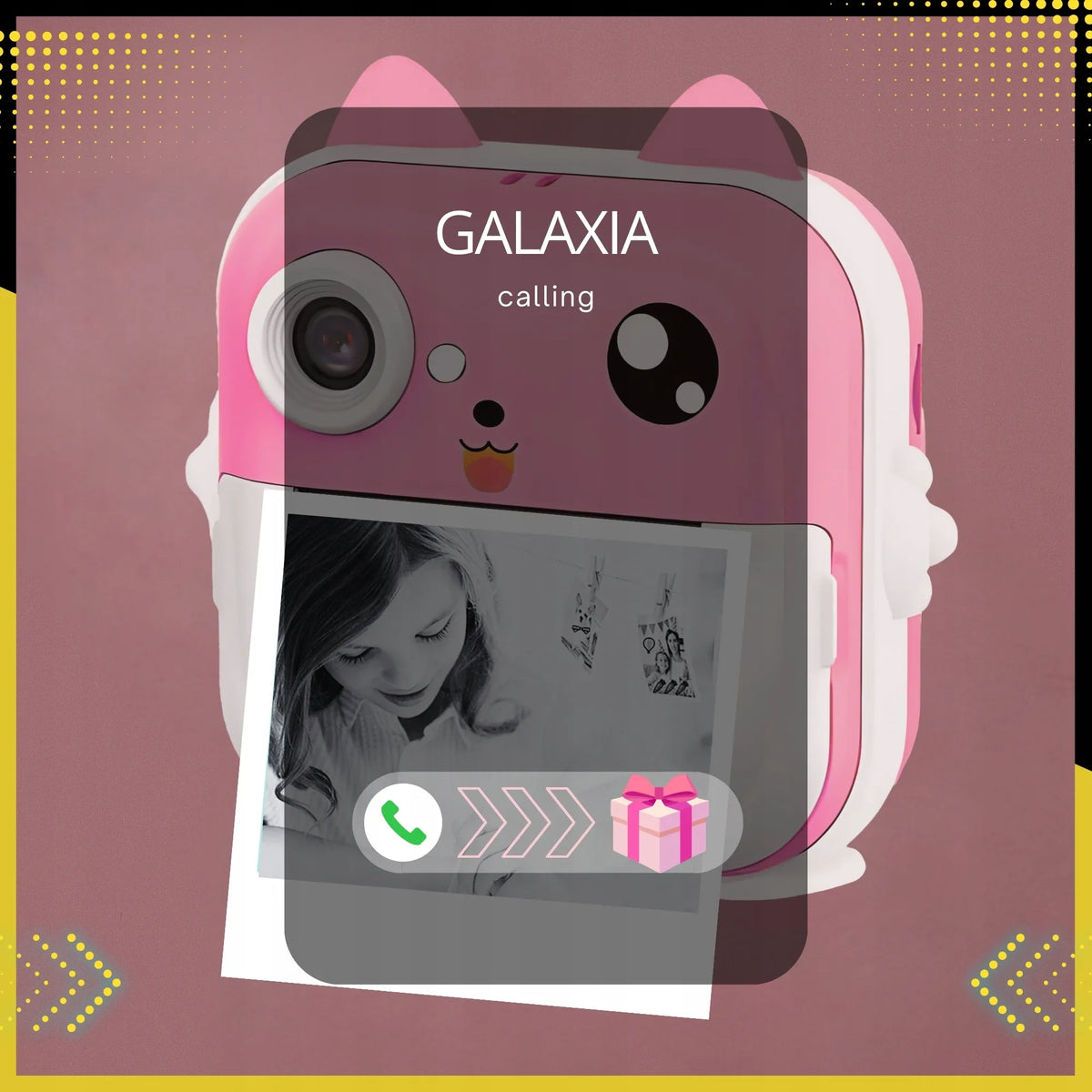 GALAXIA „Drukuś“ mini terminis spausdintuvas ir momentinis fotoaparatas vaikams su 13 ritinėlių