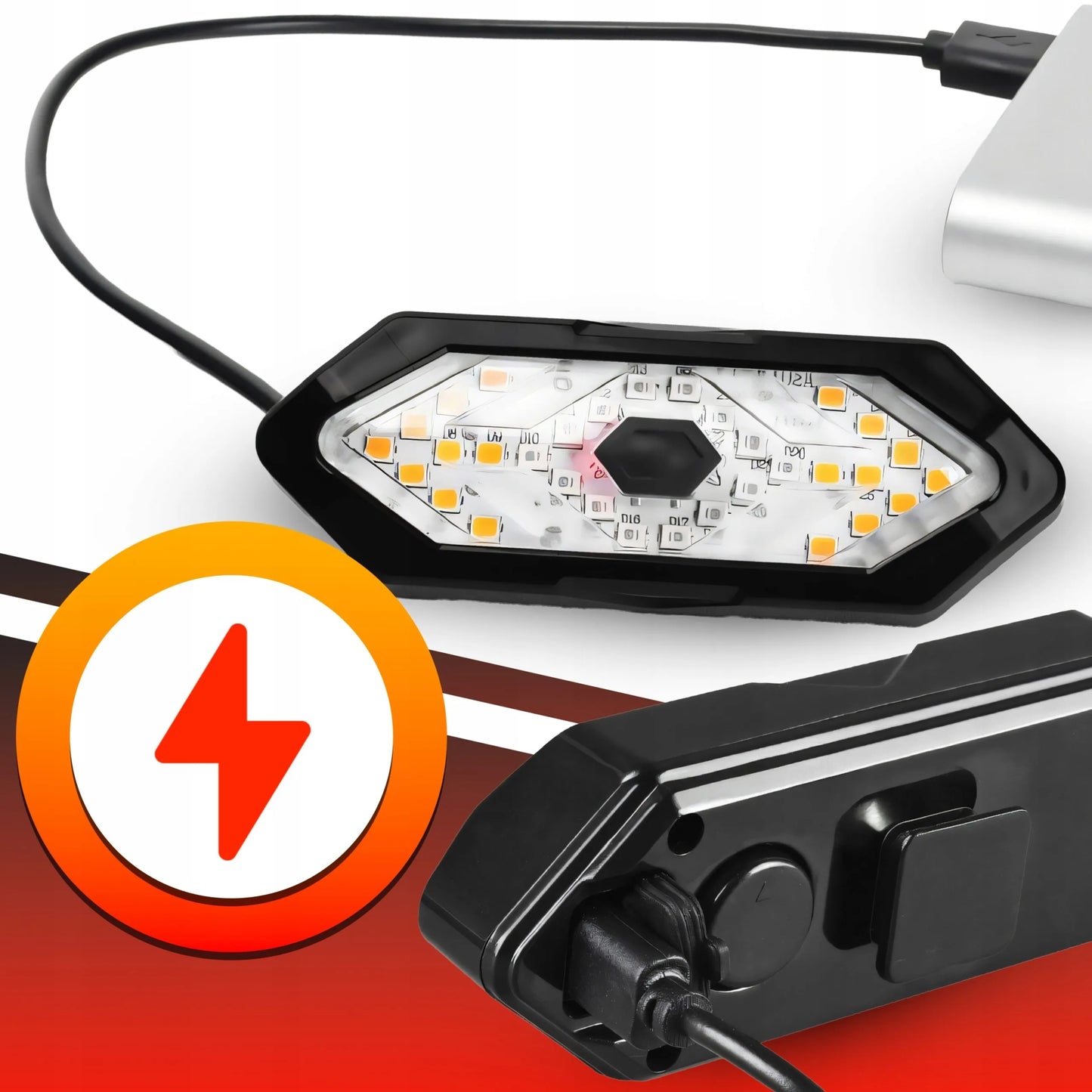 Galinė dviračio lemputė su posūkių signalais, USB, nuotolinio valdymo pulteliu, 900 mAh, IPX4, atspari vandeniui
