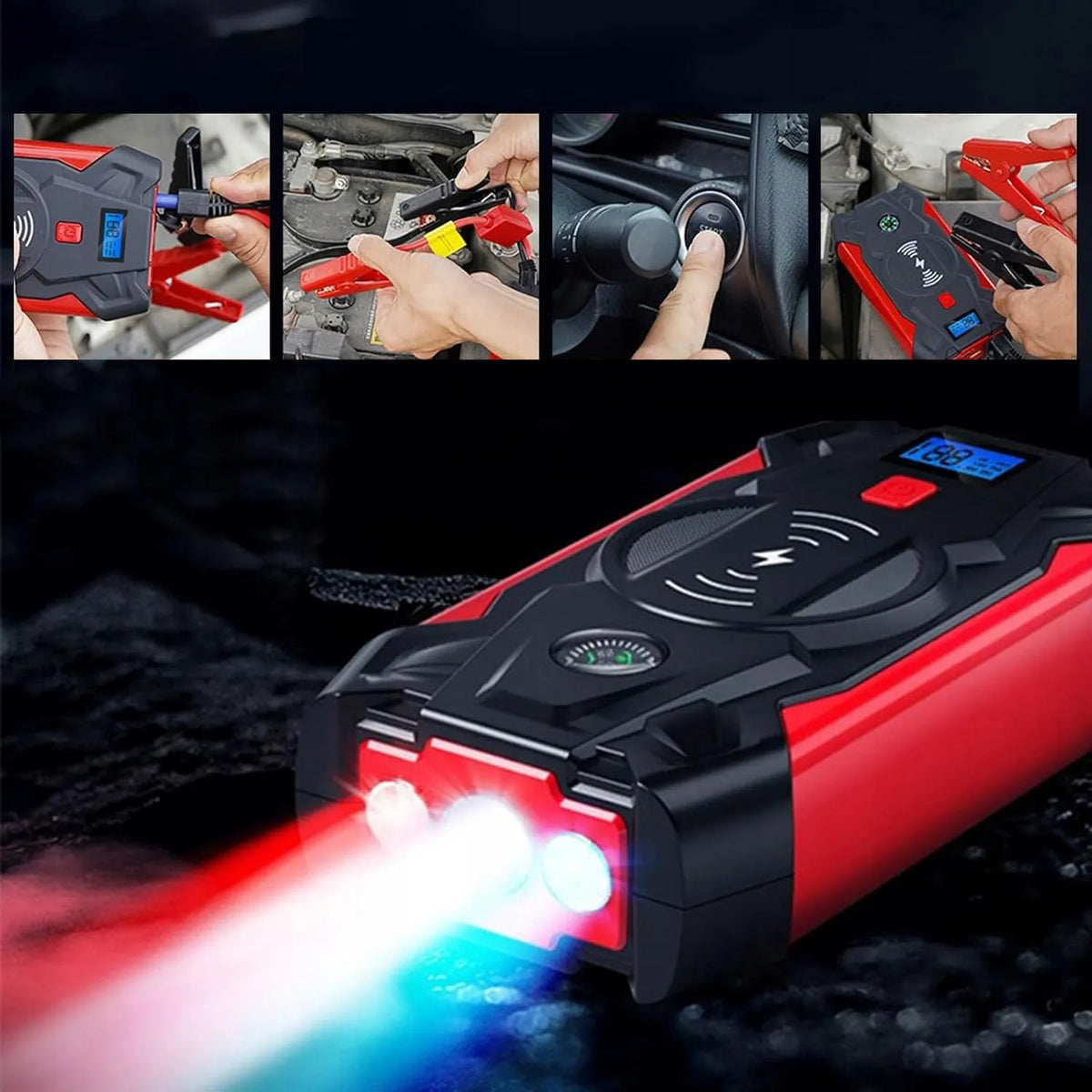 Galingas automobilinis paleidimo įrenginys „Power Bank“ su žibintu, 20 000 mAh, 12 V