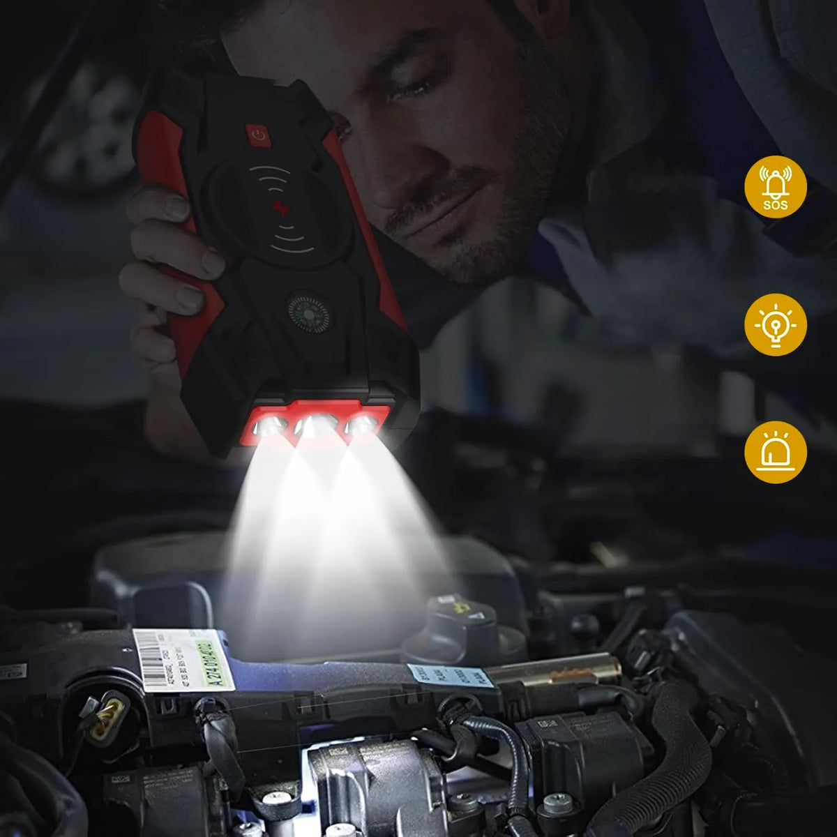 Galingas automobilinis paleidimo įrenginys „Power Bank“ su žibintu, 20 000 mAh, 12 V