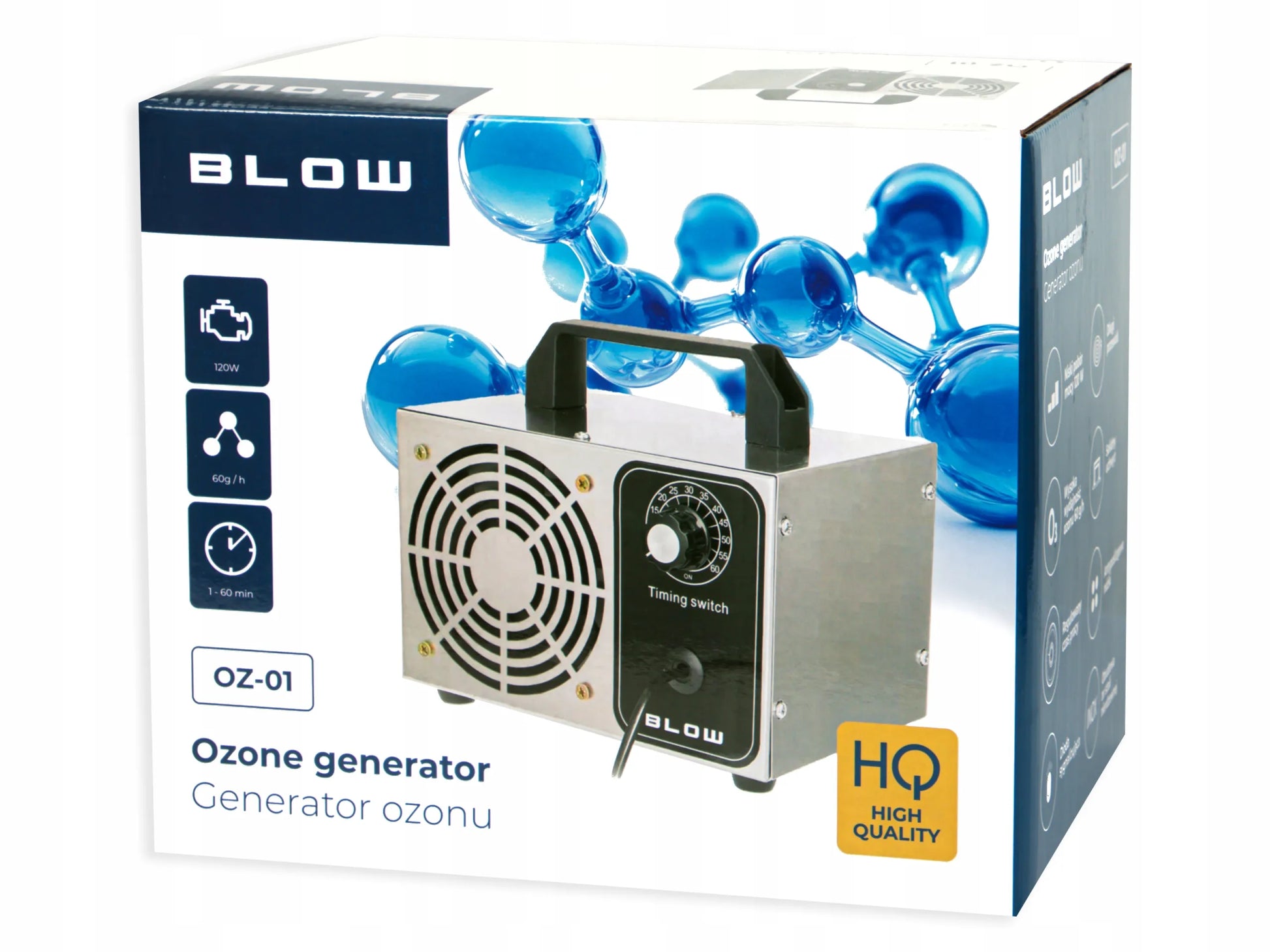 Galingas ozono generatorius BLOW 60 000 mg/h oro valytuvas su laikmačiu 140W
