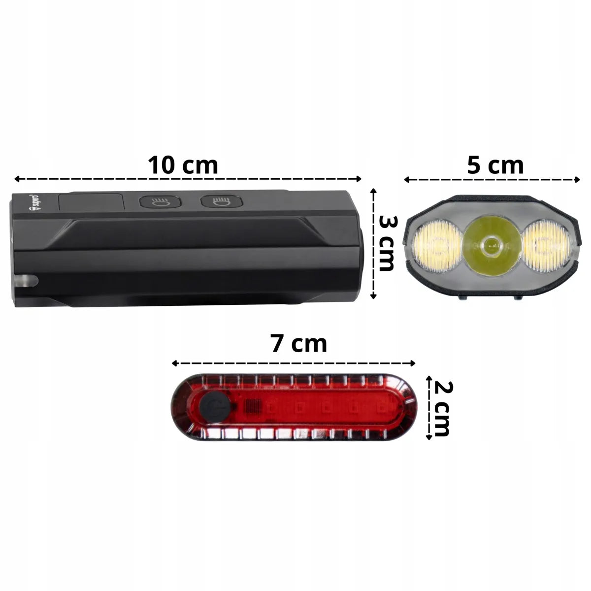 Galingas priekinis ir galinis dviračio žibintų komplektas 1200lm, išorinė baterija, USB-C