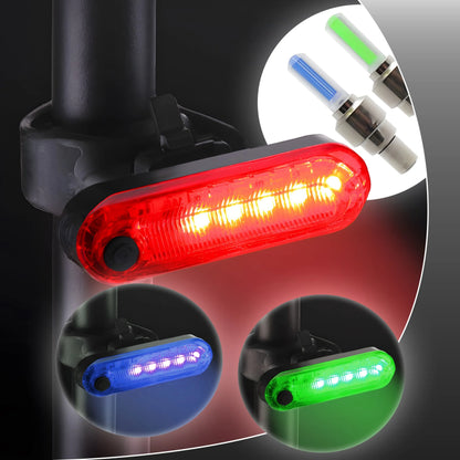 Galingas RETOO LED dviračio apšvietimo rinkinys priekiui ir galui su LED ventilių lemputėmis bei skambučiu, SR243