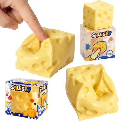 Geltonas sūrio kubelio vazelininis antistresinis gniuždukas Squishy XL, 5 cm