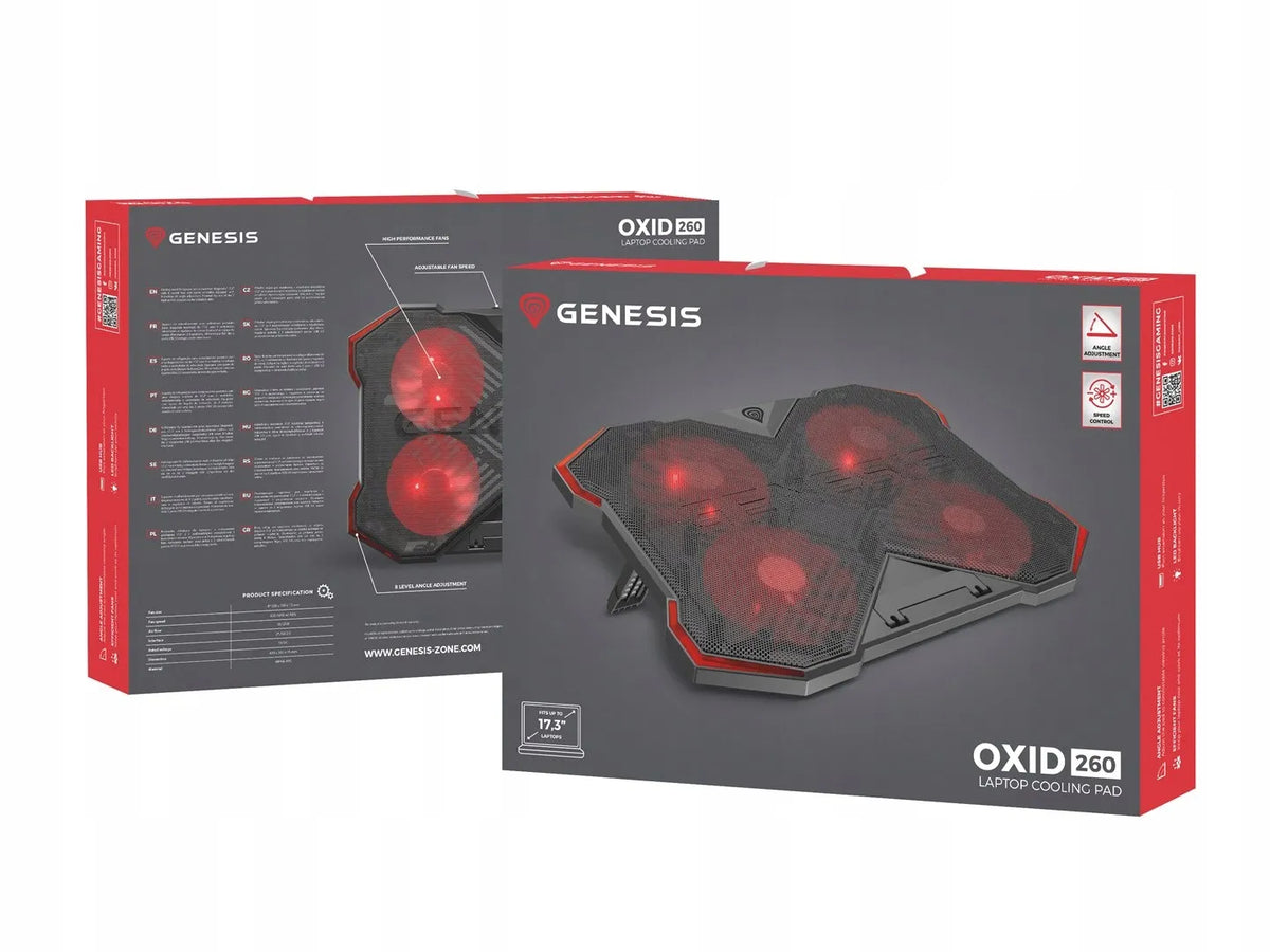 GENESIS Oxid 260 nešiojamojo kompiuterio aušinimo pagrindas, iki 17,3 col., 1010 aps./min., juodas ir raudonas