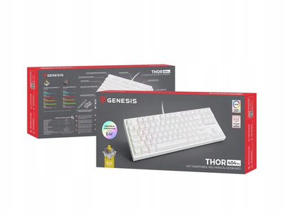 „Genesis Thor 404 TKL“ mechaninė žaidimų klaviatūra, USB, JAV tarptautinis QWERTY, balta, „Gateron Yellow“