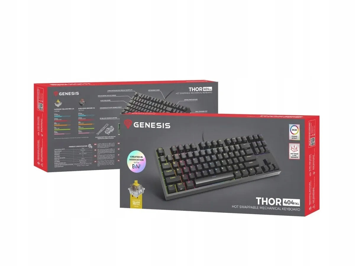 GENESIS Thor 404 TKL mechaninė žaidimų klaviatūra, USB, QWERTY, amerikietiškas tarptautinis išdėstymas