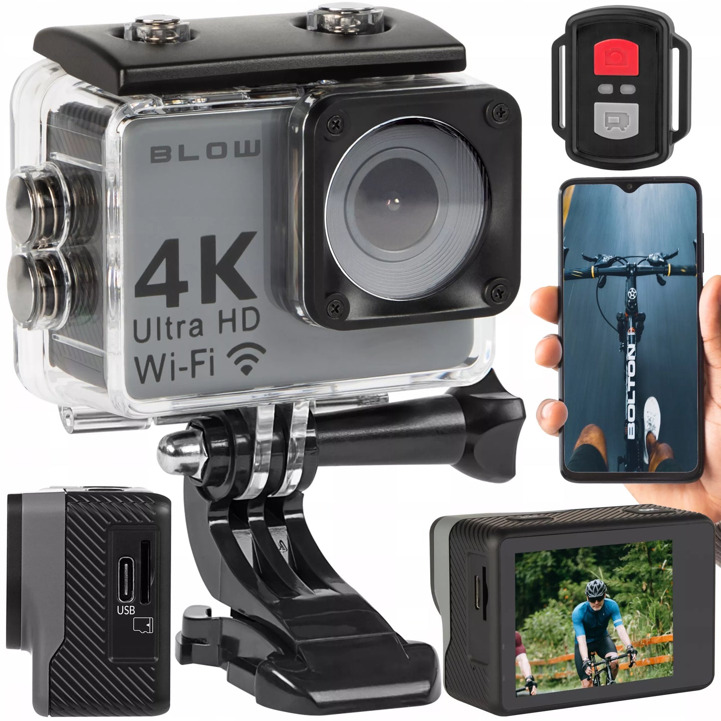 Go Pro4 sporto kamera 4K – WiFi, USB, atspari vandeniui, mikrofonas, priedų rinkinys