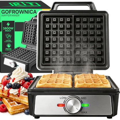 Gofrinė 2 vafliams, 1600 W, galios ir temperatūros reguliavimas, termostatinė kontrolė, galinga
