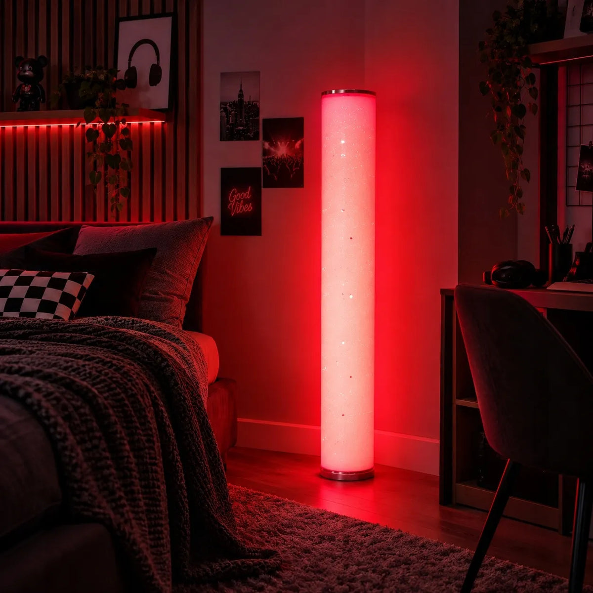 Goldlux Stella LED RGBW toršeras, muzikinė lempa su pulteliu, įvairiaspalvis, 103 cm