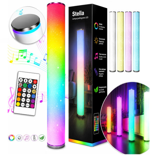Goldlux Stella LED RGBW toršeras, muzikinė lempa su pulteliu, įvairiaspalvis, 103 cm