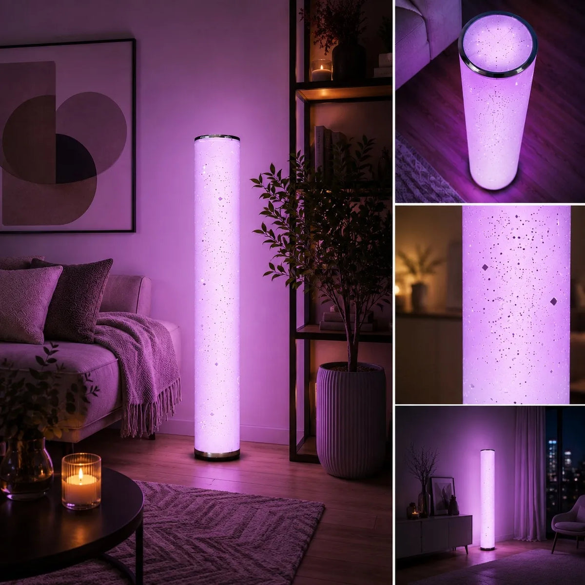 Goldlux Stella LED RGBW toršeras, muzikinė lempa su pulteliu, įvairiaspalvis, 103 cm