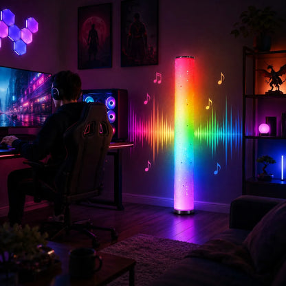 Goldlux Stella LED RGBW toršeras, muzikinė lempa su pulteliu, įvairiaspalvis, 103 cm