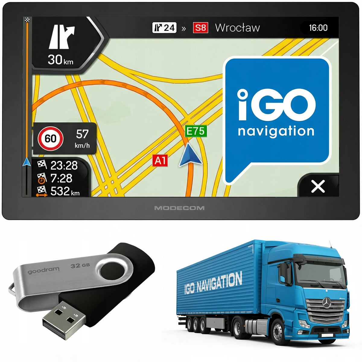 GPS navigacija sunkvežimiams su iGO Primo, TIR BUS, greičio matuokliai 2026