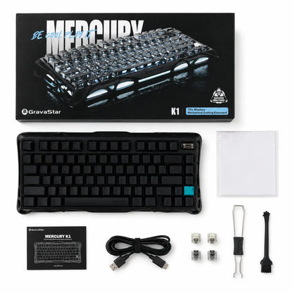 GravaStar Mercury K1 mechaninė klaviatūra, 75 %, Tri-Mode, RGB, Stealth Black