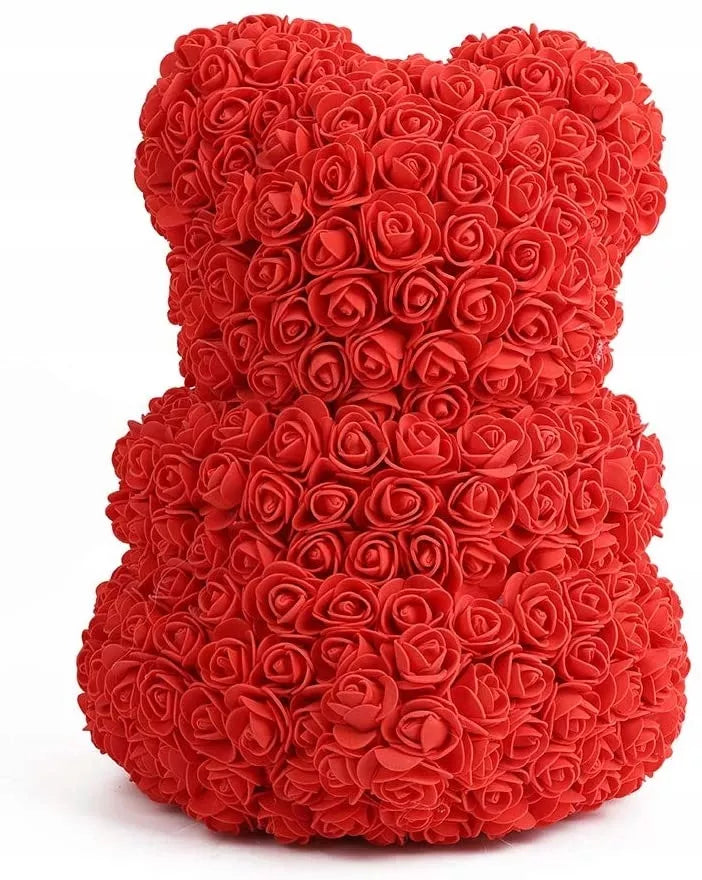 Graži meškutė iš XXL rožių – 40 cm, didelė raudona dovana