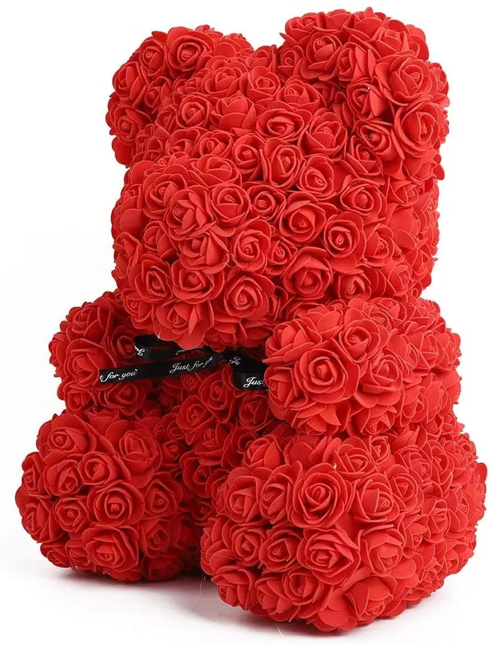 Graži meškutė iš XXL rožių – 40 cm, didelė raudona dovana