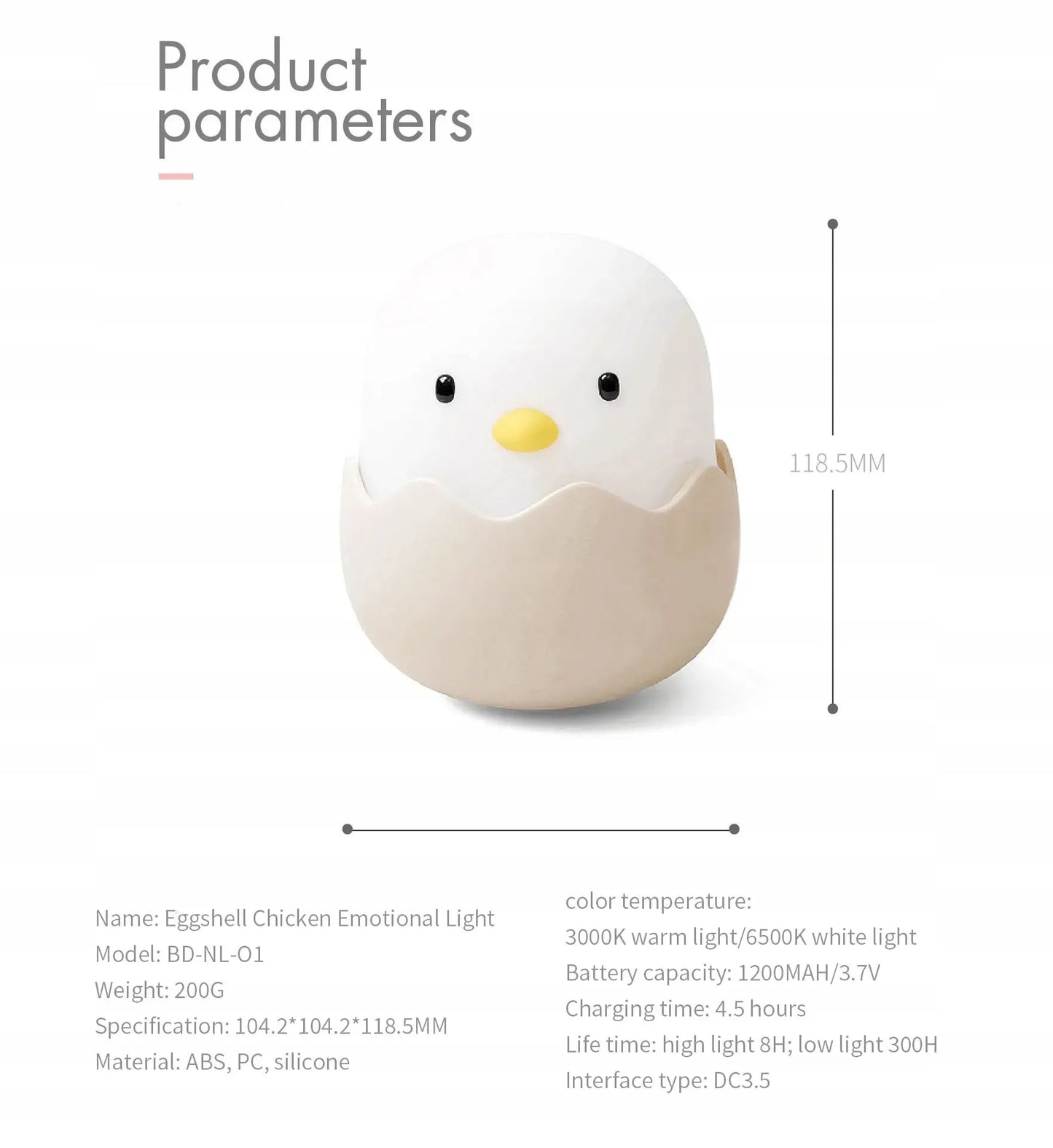 Greenzone naktinė lemputė „Viščiukas Eggshell“ LED, silikoninė, įkraunama per USB