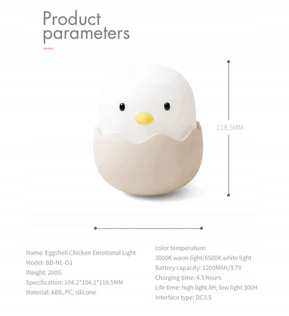Greenzone naktinė lemputė „Viščiukas Eggshell“ LED, silikoninė, įkraunama per USB