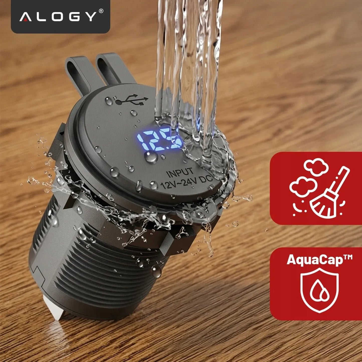 Greitasis automobilinis įkroviklis 60 W 2x USB 2x USB-C PD su voltmetru motociklams