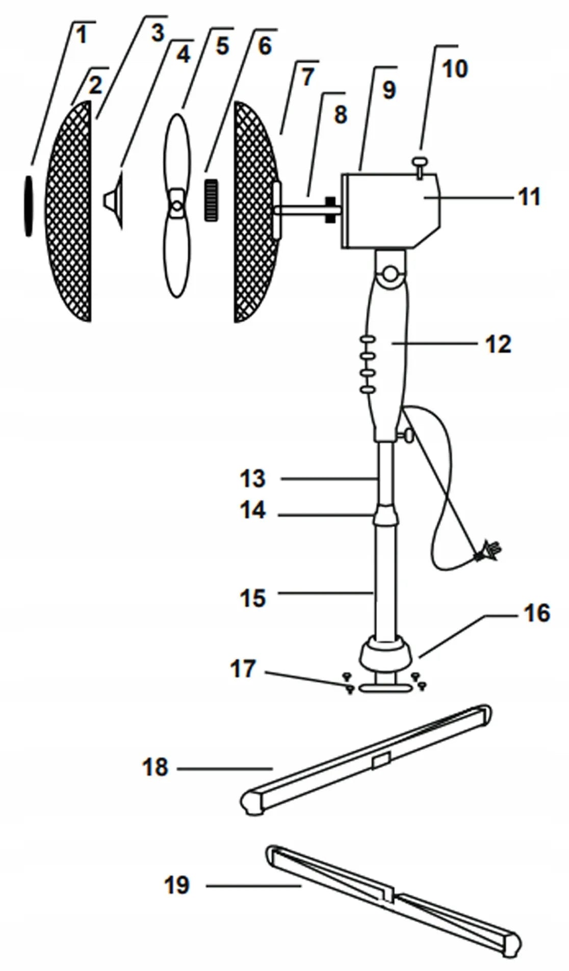 Grindinis ventiliatorius BLOW su reguliavimo funkcija, osciliacija ir tyliu veikimu, 55W, 40cm