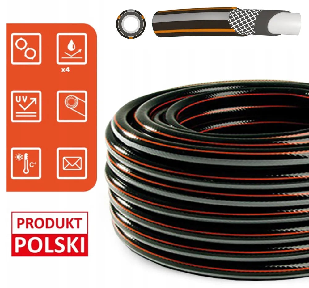Guminė sodo žarna 3/4" 30m, 4 sluoksnių, su pistoletu ir vežimėliu, BRADAS komplektas