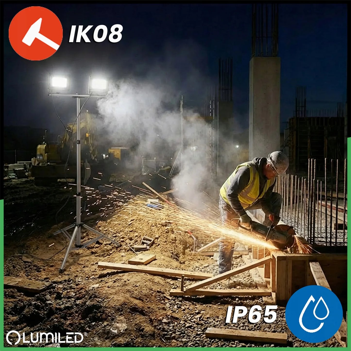 HALOGENŲ RINKINYS LED prožektorius LEMPA su stovu 2x 50W darbo statybinis galingas