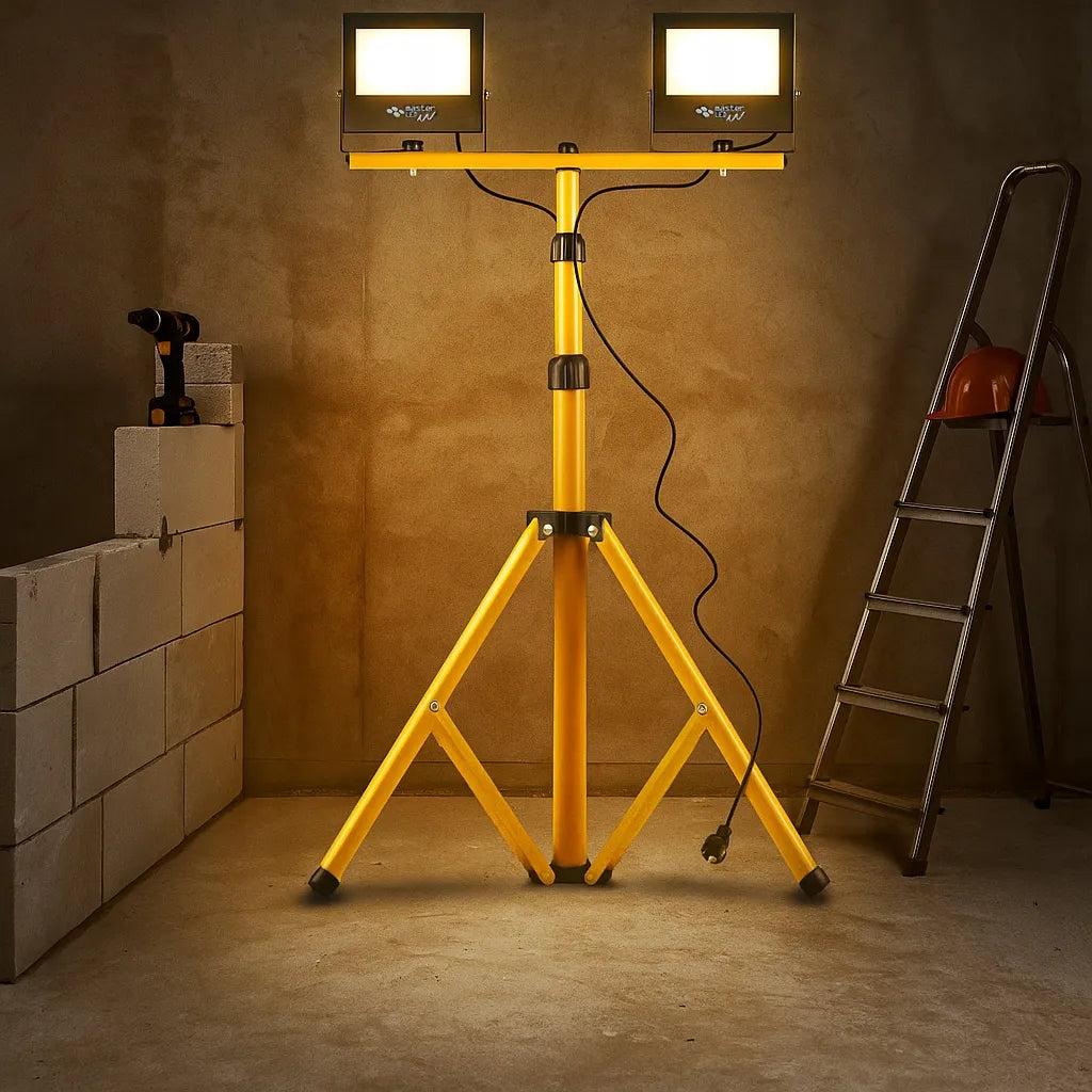 HALOGENŲ rinkinys prožektorius 2x 50W 4500K LED LEMPA statyvas statybinis kištukas
