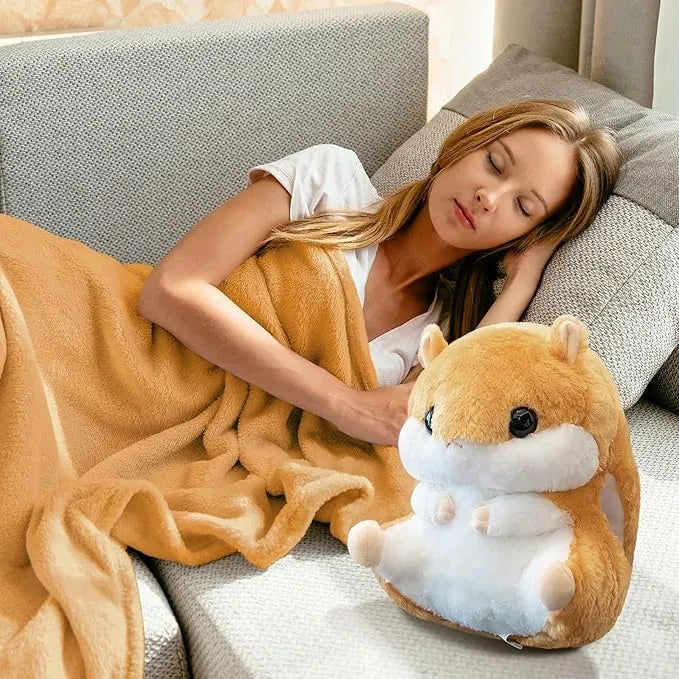 Hamsterio formos pagalvė su pledu 3-in-1, ilgas 180 cm pledas, pliušinis žaislas, maskotė