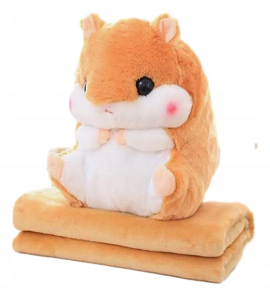 Hamsteris su antklode 3in1 rinkinys didelis pliušinis meškinas su poliarine antklode 180cm pledas 2in1