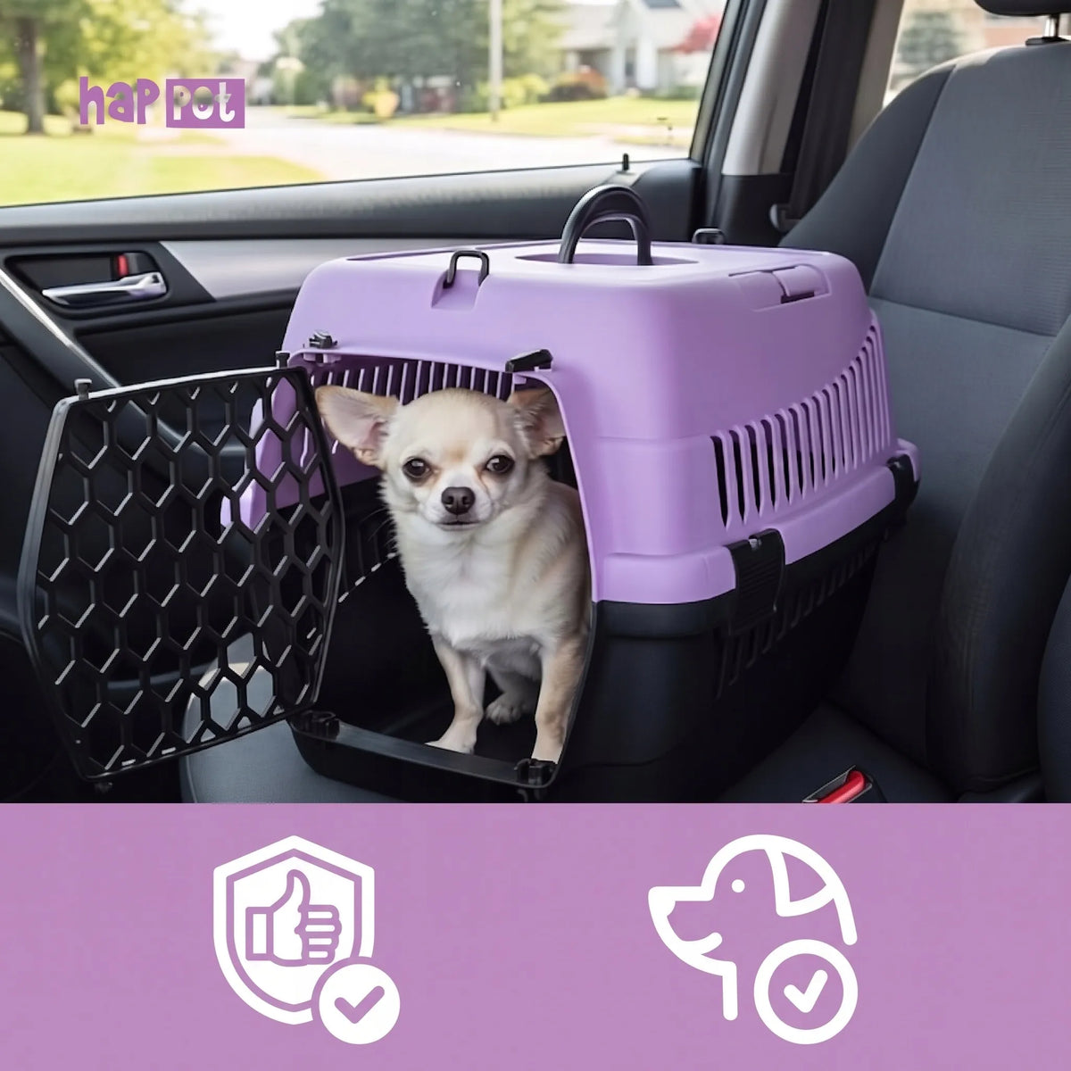 Happet Abba S violetinis transporteris šunims ir katėms, 33 × 50 × 33 cm, automobiliui