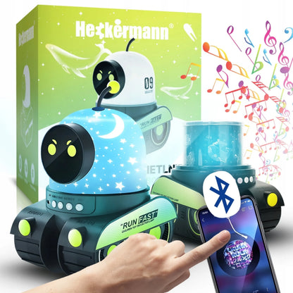 Heckermann žvaigždžių projektorius vaikams, LED naktinė lemputė „Robot“, kosmoso motyvai, 2 viename, su muzika