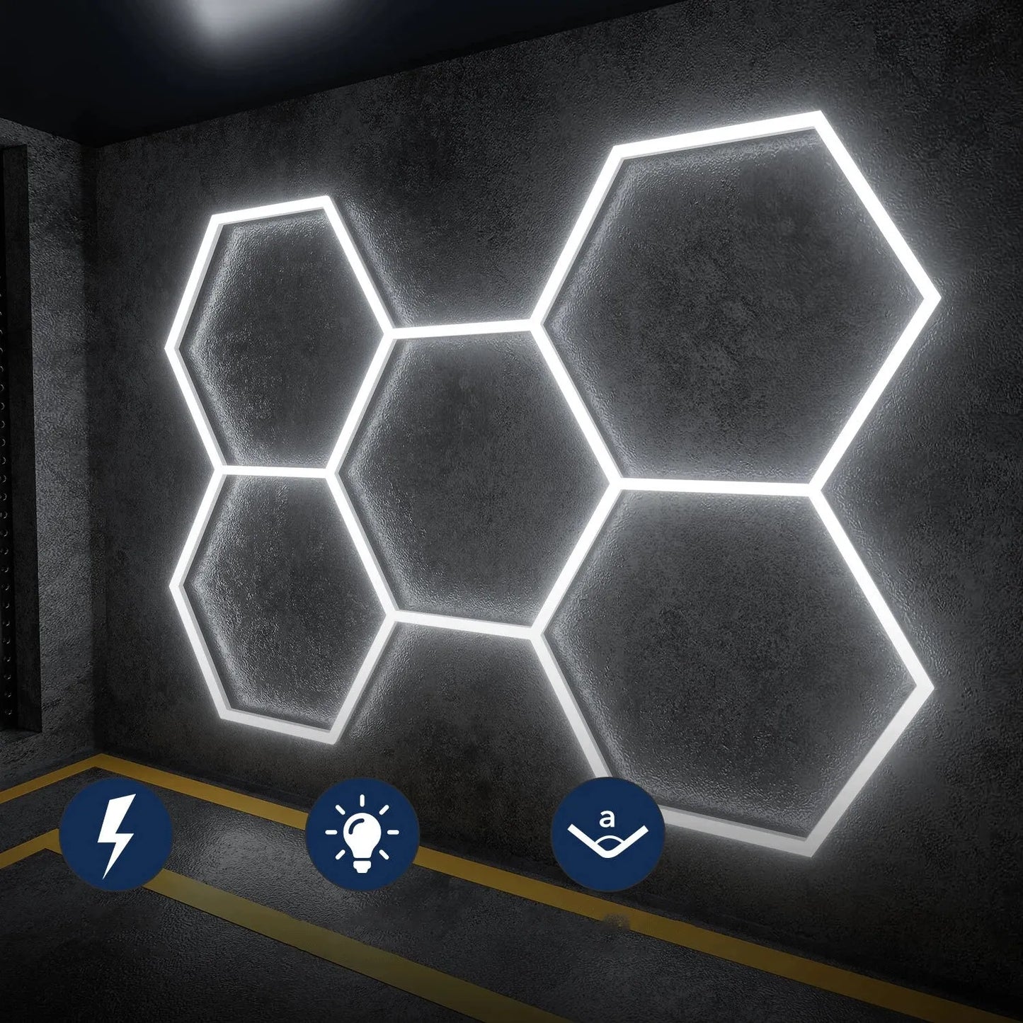 Hexagon LED lubinis šviestuvas – garažo ir dirbtuvių apšvietimo skydelis, 6500 K