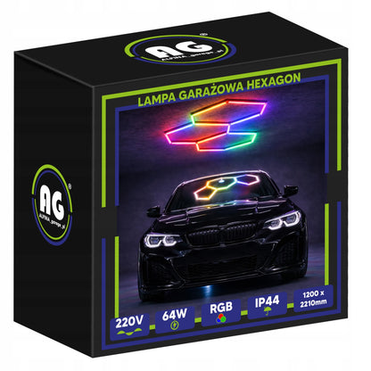 HEXAGON LED RGB šviestuvas, garažo, dirbtuvių ir namų apšvietimas 64W, korinis dizainas