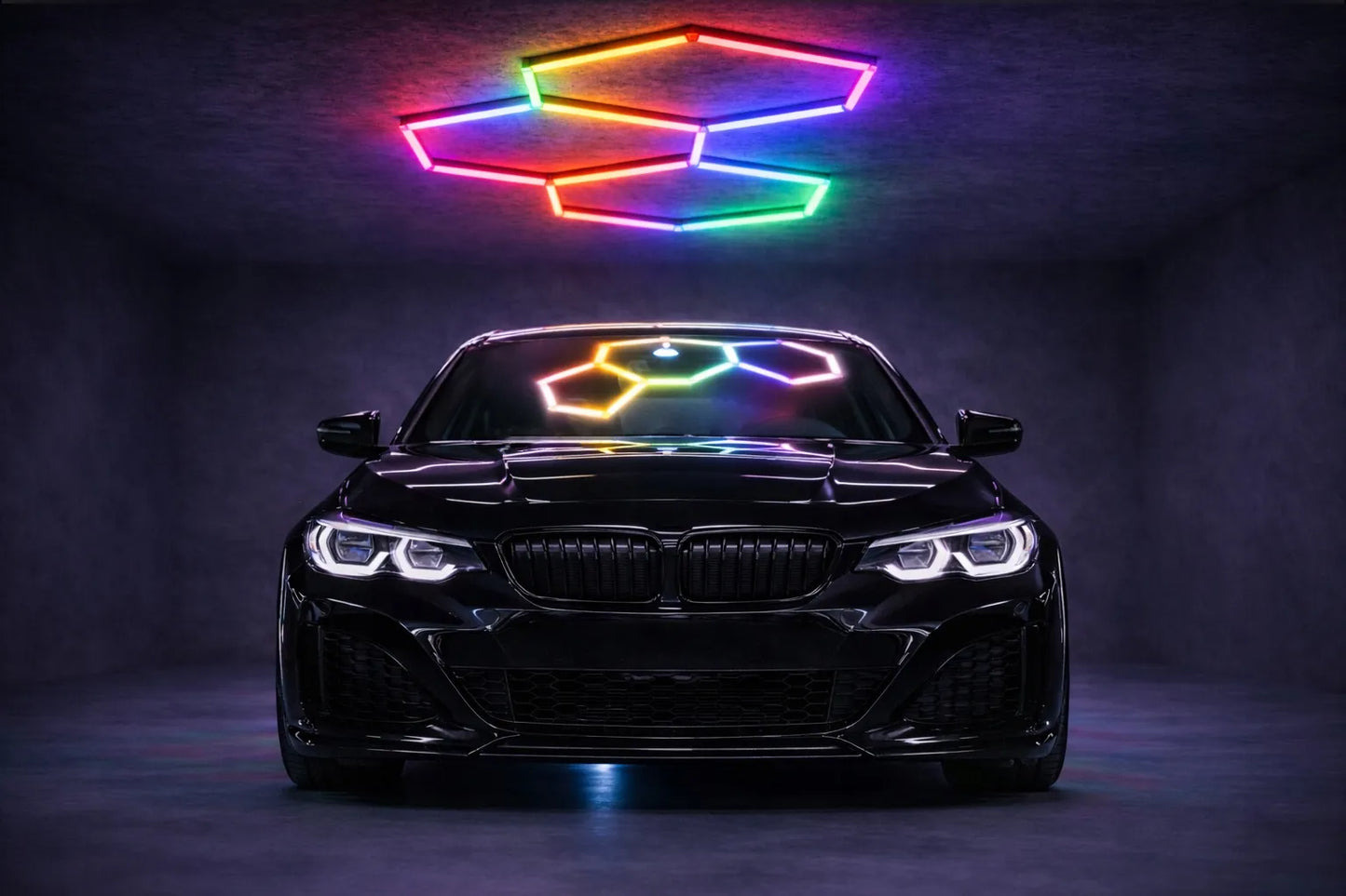 HEXAGON LED RGB šviestuvas, garažo, dirbtuvių ir namų apšvietimas 64W, korinis dizainas