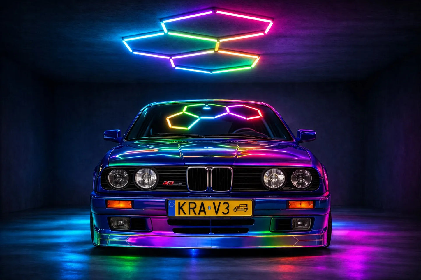 HEXAGON LED RGB šviestuvas, garažo, dirbtuvių ir namų apšvietimas 64W, korinis dizainas