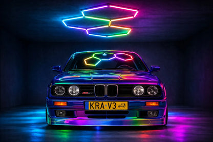 HEXAGON LED RGB šviestuvas, garažo, dirbtuvių ir namų apšvietimas 64W, korinis dizainas